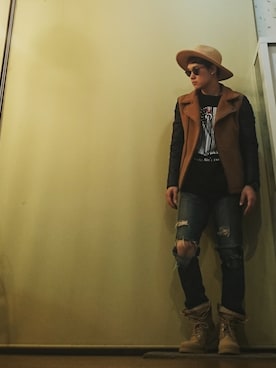 「DHOLIC（ディーホリック）のアイテム（ブーツ）」を使った、MUNEさん（メンズ・171cm）の秋コーディネート