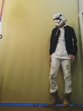 「DHOLIC（ディーホリック）のアイテム（ブーツ）」を使った、MUNEさん（メンズ・171cm）の冬コーディネート