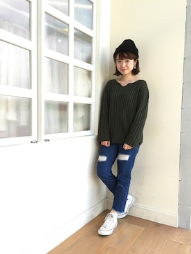 「Casselini（キャセリーニ）のアイテム（ニットキャップ/ビーニー）」を使った、Matanoriさん（レディース・154cm）の冬コーディネート