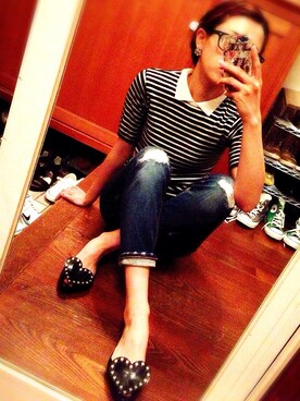 「ZARA（ザラ）のボーダーニット（ニット/セーター、その他）」を使った、TSUNさん（レディース・162cm）の夏コーディネート