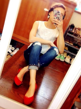 「FABIO RUSCONI（ファビオルスコーニ）のFABIO RUSCONI バレエシューズ レッド（バレエシューズ、レッド系）」を使った、TSUNさん（レディース・162cm）の夏コーディネート