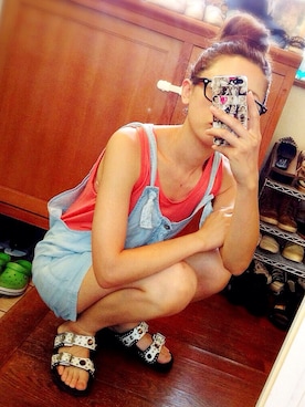 「ZARA（ザラ）のZARA ショートサロペ（サロペット/オーバーオール、ブルー系）」を使った、TSUNさん（レディース・162cm）の夏コーディネート