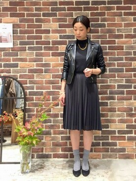 「NOMBRE IMPAIR（ノンブルアンペール）のアイテム（ライダースジャケット）」を使った、tahara.さん（レディース・164cm）の秋コーディネート