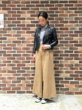 「NOMBRE IMPAIR（ノンブルアンペール）のアイテム（ライダースジャケット）」を使った、tahara.さん（レディース・164cm）の冬コーディネート