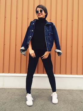 「ニットアップ」｜「アイテム（デニムジャケット）」を使った、ʜᴀʀᴜᴋᴀさん（レディース・163cm）の秋コーディネート