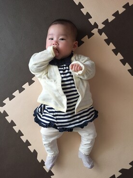 「combimini（コンビミニ）のアイテム（ワンピース/ドレス）」を使った、CHAMAさん（キッズ・60cm）の春コーディネート