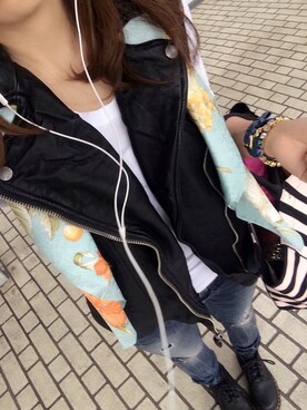 「A&F（エーアンドエフ）のアイテム（ライダースジャケット）」を使った、__loveyui__さん（レディース・152cm）の秋コーディネート
