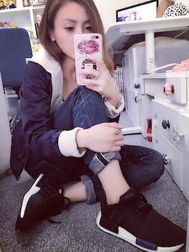 「adidas Originals（アディダスオリジナルス）のオリジナルス エヌ エム ディー [NMD RNR PK]（スニーカー）」を使った、__loveyui__さん（レディース・152cm）の春コーディネート
