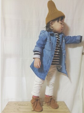 「ボーダーTシャツ」｜sah＊ : ）さん（キッズ・80cm）の冬コーディネート