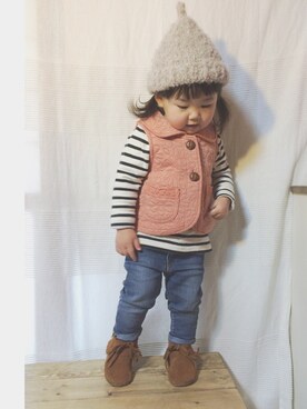 「ボーダーTシャツ」｜sah＊ : ）さん（キッズ・80cm）の冬コーディネート