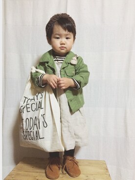「エコバッグ」｜「アイテム（ミリタリージャケット）」を使った、sah＊ : ）さん（キッズ・80cm）の春コーディネート