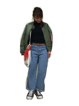 「Alpha Industries（アルファインダストリーズ）のアイテム（ブルゾン）」を使った、meguさん（レディース・157cm）の春コーディネート