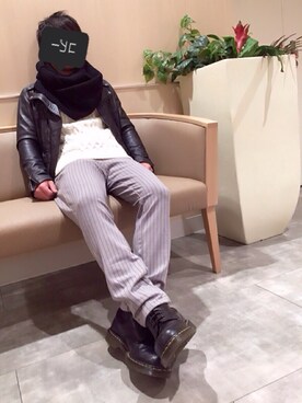 「FREAK'S STORE（フリークスストア）のアイテム（ライダースジャケット）」を使った、マシコアさん（メンズ・168cm・20代）の冬コーディネート