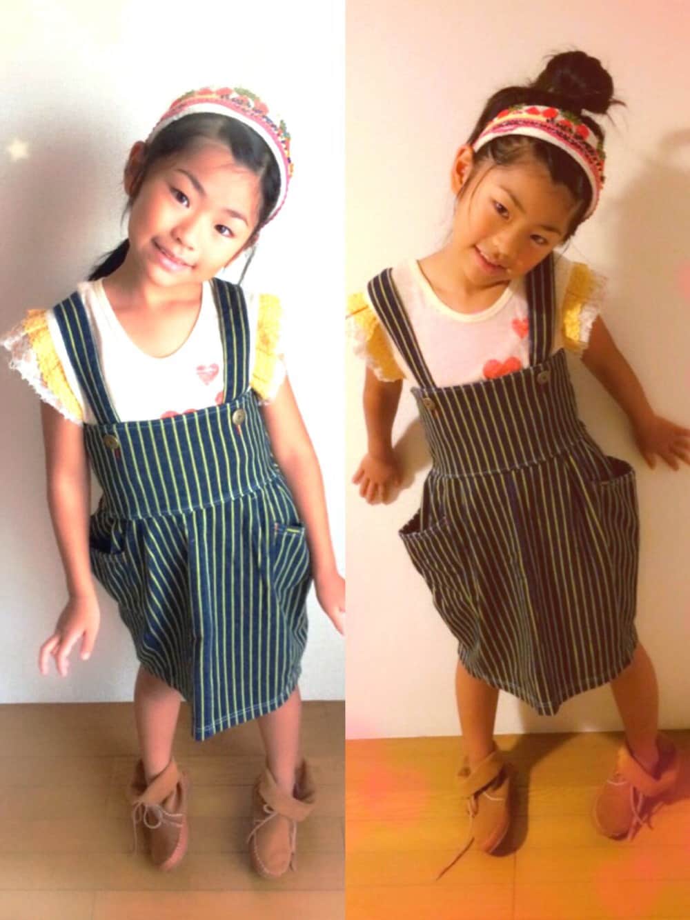 「ブーフーウー、ジャンパースカート、８歳女の子、おんなのこ、キッズファッション、BOOFOOWOO、BOOFOOWOOが大好き♡」｜「BOOFOOWOOのアイテム（カチューシャ、ホワイト系）」を使った、SENAさん（キッズ・134cm）の秋コーディネートの1枚目の写真