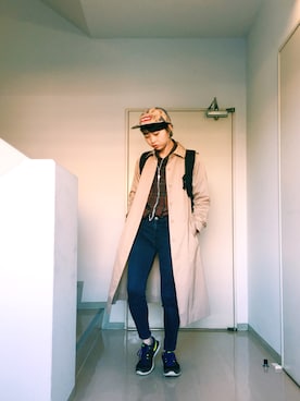 「アイテム（ステンカラーコート）」を使った、cさん（レディース・166cm）の秋コーディネート
