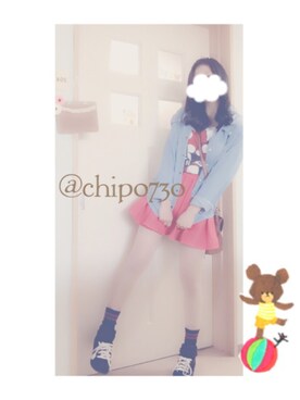 「アイテム（デニムスカート、レッド系）」を使った、c h i pさん（レディース・160cm）の春コーディネート