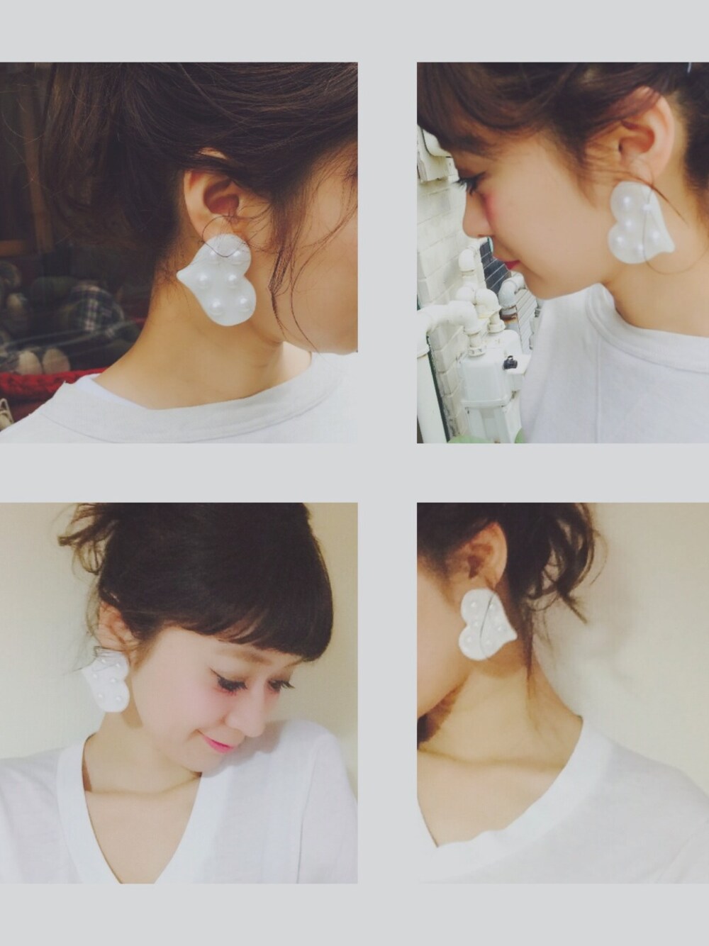 「ピアス、イヤリング、ﾊﾝﾄﾞﾒｲﾄﾞｱｸｾｻﾘｰ、白、白コーデ、アクセサリー、cheek、cheek_party」｜「Cheekの白×白♡（ピアス（両耳用）、ホワイト系）」を使った、AI HARADAさん（レディース・164cm）の冬コーディネートの1枚目の写真