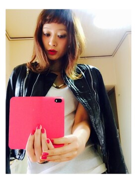 「USA」｜「アイテム（ライダースジャケット）」を使った、AI HARADAさん（レディース・164cm）の春コーディネート