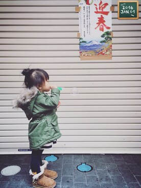 「MIKI HOUSE（ミキハウス）のアイテム（タイツ/ストッキング）」を使った、moz777さん（キッズ・90cm）の冬コーディネート
