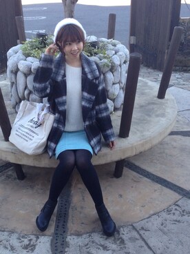 「HERE'S（HERE'S）のアイテム（チェスターコート）」を使った、yukaさん（レディース・162cm）の冬コーディネート