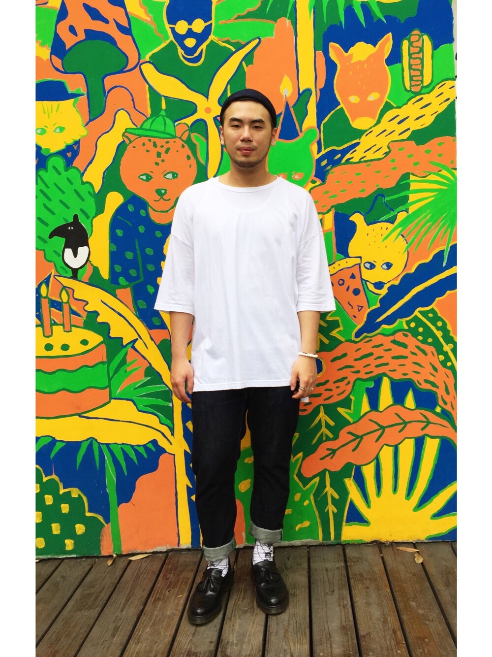 「TAIPEI、Taiwan、BETON CIRE、Levis、Dr.Martens、SIX Circle」｜「betoncireのアイテム（キャップ、ブルー系）」を使った、Tofuさん（メンズ・175cm）の春コーディネートの1枚目の写真