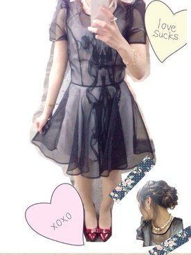 「CAMEO（カメオ）のlet it go dress（ワンピース、ブラック系）」を使った、エリナハマダさん（レディース・153cm）の春コーディネート
