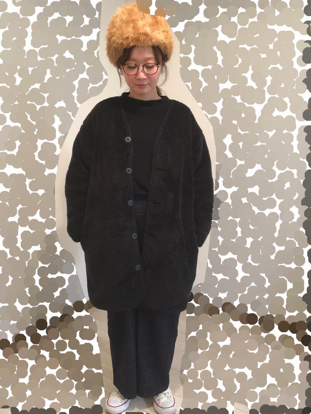 「ブラック、ロシアン帽、ファー小物、冬コーデ、プチプラ、ユーリ!!! on ICE、ロシアンガール」｜「GUのアイテム（ジャケット/アウター、ブラック系）」を使った、よこぴさん（レディース・148cm）の秋コーディネートの1枚目の写真