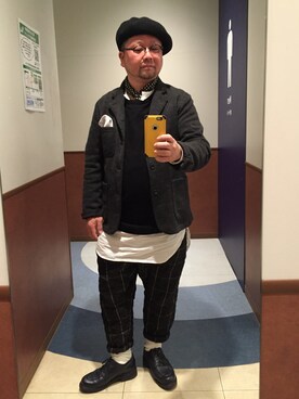 「Engineered Garments（エンジニアードガーメンツ）のアイテム（フォーマルスーツ/小物）」を使った、せきさんさん（メンズ・161cm）の冬コーディネート