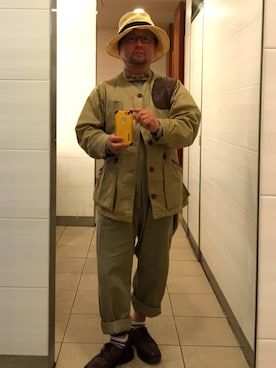 「Engineered Garments（エンジニアードガーメンツ）のアイテム（サロペット/オーバーオール）」を使った、せきさんさん（メンズ・161cm）の春コーディネート