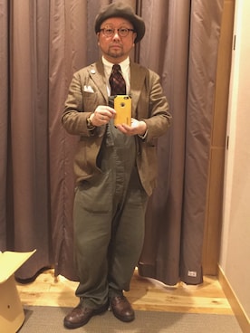 「Engineered Garments（エンジニアードガーメンツ）のアイテム（サロペット/オーバーオール）」を使った、せきさんさん（メンズ・161cm）の秋コーディネート
