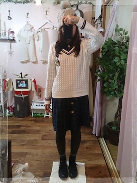 「ラインニット」｜「アイテム（ワンピース/ドレス）」を使った、ひなぎくさん（レディース・157cm）の秋コーディネート