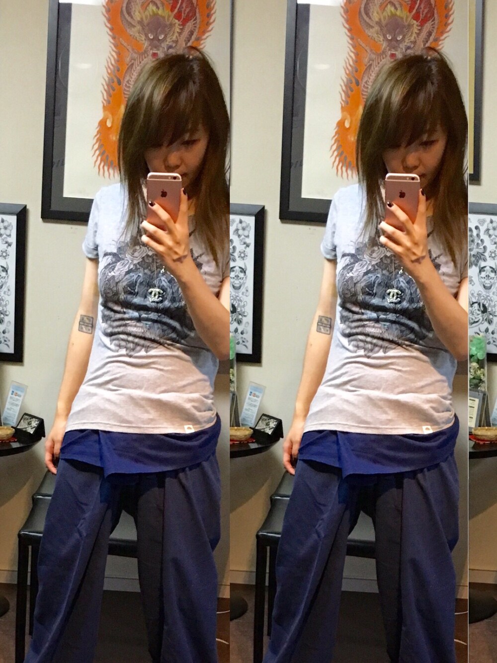 「lehysl noir#workwear#japanesestreetwear#」｜「Lehysl Noirのアイテム（その他パンツ、ブルー系）」を使った、Leigh Leh Yslさん（レディース・165cm）の夏コーディネートの1枚目の写真