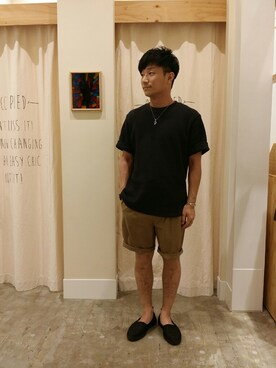 「coen（コーエン）のグルカショーツ（その他パンツ、ベージュ系）」を使った、coen のもとさん（メンズ・172cm）の夏コーディネート