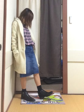 「フランネルシャツ」｜「アイテム（ブーティ）」を使った、長(osa)さん（レディース・147cm）の秋コーディネート