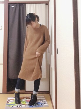 「UNIQLO（ユニクロ）のWOMEN スリムボーイフレンドフィットアンクルジーンズB（デニムパンツ）」を使った、長(osa)さん（レディース・147cm）の秋コーディネート
