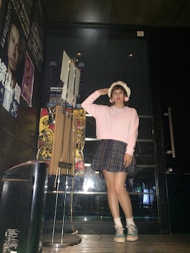 「WEGO（ウィゴー）のアイテム（ハンチング/ベレー帽、ホワイト系）」を使った、松本鈴香さん（レディース・153cm）の秋コーディネート