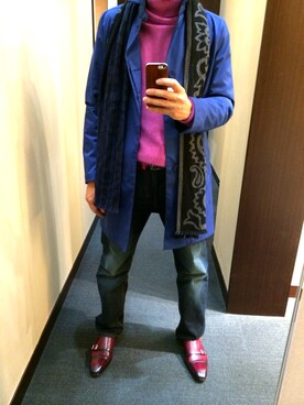 「Calvin Klein（カルバン・クライン）のアイテム（ステンカラーコート）」を使った、Hiroshi Matsuuraさん（メンズ・178cm）の秋コーディネート