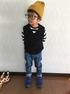 「ADPOSION（アドポーション）のアイテム（帽子）」を使った、caaaanaさん（キッズ・90cm）の秋コーディネート