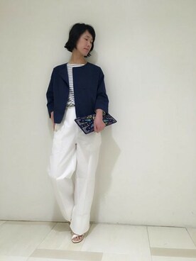 「マリン」｜「アイテム（ノーカラージャケット）」を使った、enchainement/mignonさん（レディース・161cm）の春コーディネート