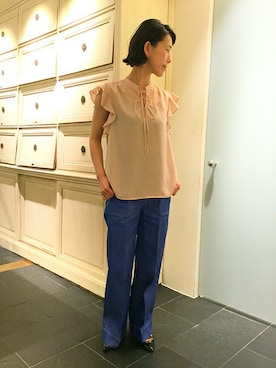 「d'un a dix（アナディス）のアイテム（デニムパンツ）」を使った、enchainement/mignonさん（レディース・161cm）の春コーディネート