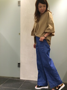「d'un a dix（アナディス）のアイテム（デニムパンツ）」を使った、enchainement/mignonさん（レディース・165cm）の春コーディネート