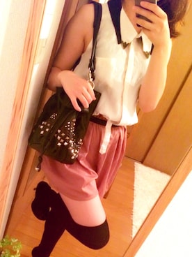 「ニーハイソックス」｜「アイテム（つなぎ/オールインワン）」を使った、ぽちこさん（レディース・157cm）の夏コーディネート