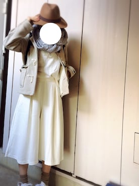 「オールホワイト」｜「アイテム（ダッフルコート）」を使った、Jintoさん（レディース・151cm）の冬コーディネート
