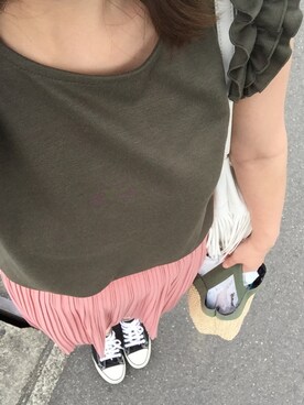 「UNIQLO（ユニクロ）のアイテム（スカート、ピンク系）」を使った、saochi♡さん（レディース・160cm）の夏コーディネート