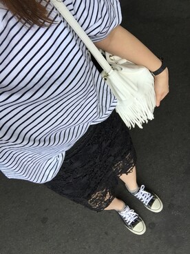 「UNIQLO（ユニクロ）のアイテム（Tシャツ/カットソー、ホワイト系）」を使った、saochi♡さん（レディース・160cm）の夏コーディネート