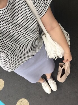 「Riche glamour（リシェグラマー）のアイテム（Tシャツ/カットソー、ブラック系）」を使った、saochi♡さん（レディース・160cm）の夏コーディネート