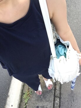 「しまむら（シマムラ）のアイテム（つなぎ/オールインワン、ブルー系）」を使った、saochi♡さん（レディース・160cm）の夏コーディネート