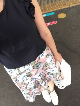 「しまむら（シマムラ）のアイテム（シャツ/ブラウス、ブルー系）」を使った、saochi♡さん（レディース・160cm）の夏コーディネート