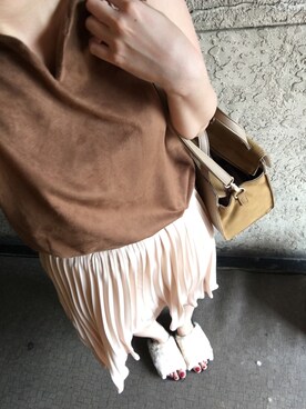 「GU（ジーユー）のアイテム（スカート、ベージュ系）」を使った、saochi♡さん（レディース・160cm）の夏コーディネート