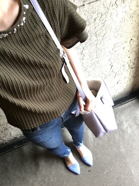 「しまむら（シマムラ）のアイテム（Tシャツ/カットソー、グリーン系）」を使った、saochi♡さん（レディース・160cm）の夏コーディネート
